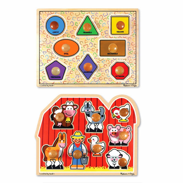 Melissa & Doug Jumbo Knob Wooden Puzzles - Shapes and Farm Animals