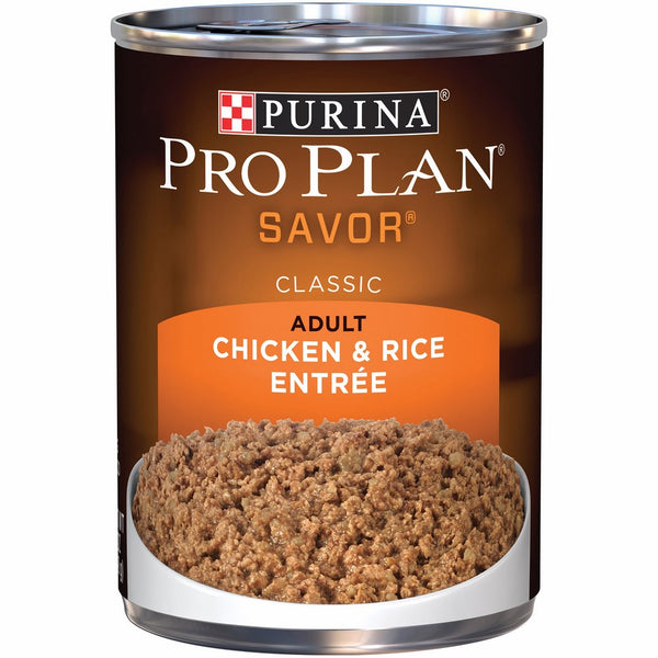 Purina Pro Plan 38100027764 Wet Dog Food, Savor, Adult Chicken & Rice Entre Classic, 13-Ounce Can, Pack of 12