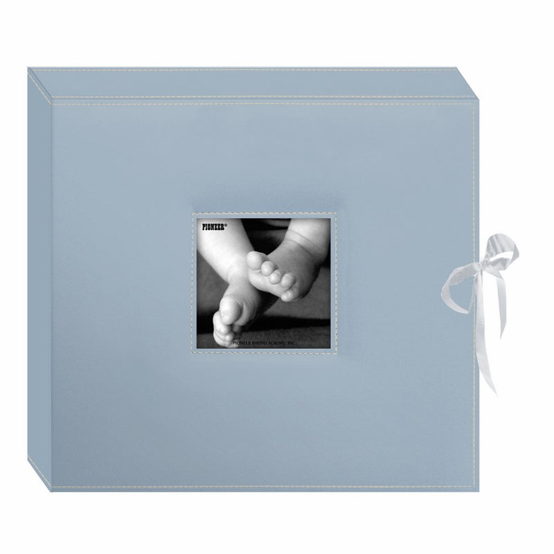 Pioneer Photo SBX12BB Pioneer 12 Inch by 12 Inch 3-Ring Leatherette Inset Frame and Ribbon Closure Memory Book Box, Baby Blue