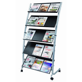 Alba Large Mobile Literature Display, 5 Levels, Metallic Gray and Black (DD5GM)