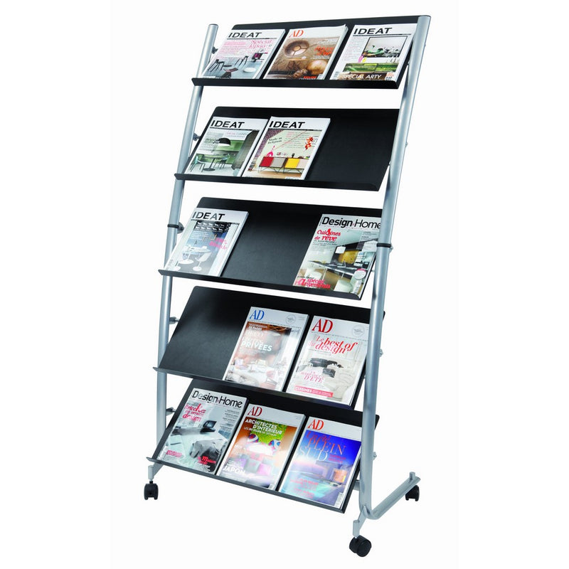 Alba Large Mobile Literature Display, 5 Levels, Metallic Gray and Black (DD5GM)