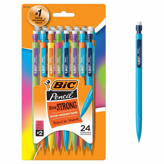 BIC Xtra-Strong Mechanical Pencil, Colorful Barrel, Thick Point (0.9mm), 24-Count