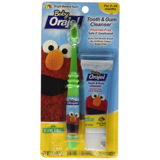 Orajel Baby Elmo Tooth and Gum Cleanser with Toothbrush, Apple Banana, 1.0 Oz