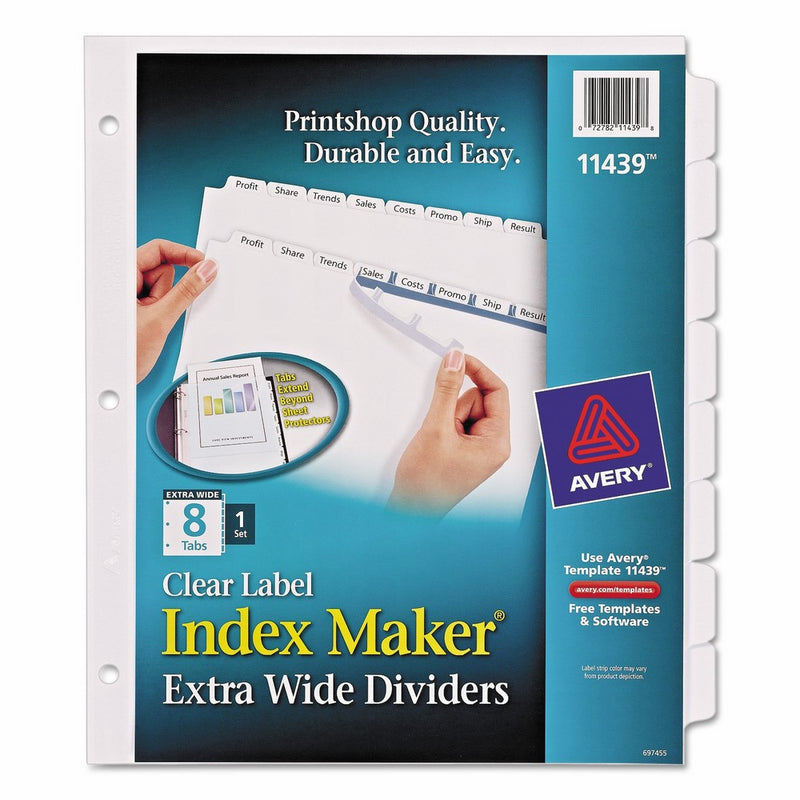 Avery Index Maker Extra-Wide Clear Label Dividers, White, 8-Tab Set (11439)