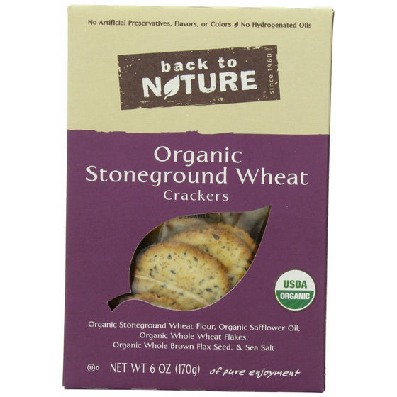 Back To Nature Organic Stone Ground Wheat Crackers, 6-Ounce Boxes (Pack of 6)