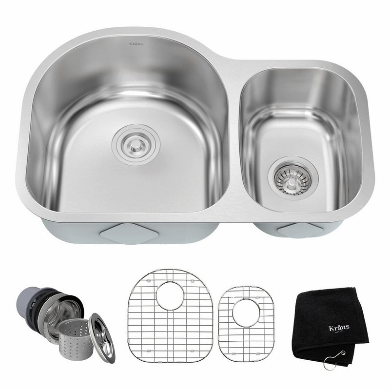 Kraus KBU21 30 inch Undermount 60/40 Double Bowl 16 gauge Stainless Steel Kitchen Sink