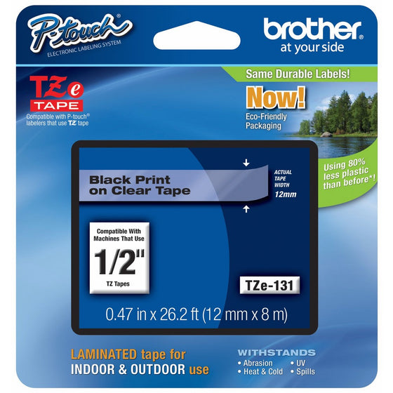 Brother P-touch 1/2" (0.47") Black on Clear Standard Laminated Tape - 26.2 ft. (8m)