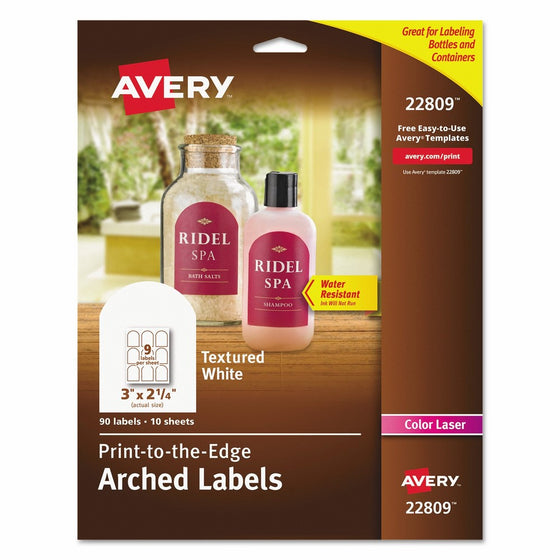 Avery Textured Print-To-The-Edge Arched Labels, Laser Printers, 3 x 2.25-Inches, White, Pack of 90 (22809)