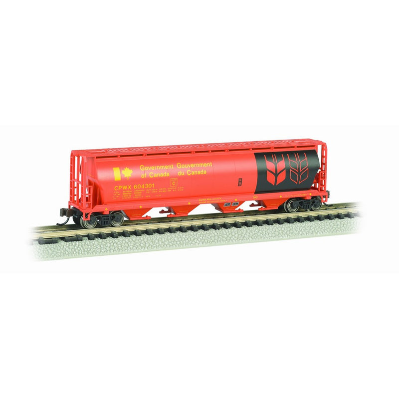 Bachmann Industries Inc. Canadian 4-Bay Cylindrical Grain Hopper Government of Canada - N Scale, Red