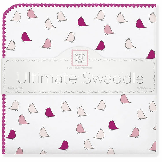 SwaddleDesigns Ultimate Swaddle Blanket, Made in USA Premium Cotton Flannel, Very Berry Jewel Tone Little Chickies