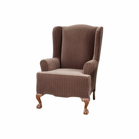 Sure Fit Stretch Pinstripe - Wing Chair Slipcover- Chocolate (SF37386)