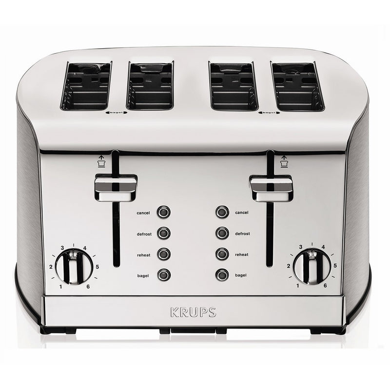 KRUPS 1500578368 KH734D Breakfast Set 4-Slot Toaster with Brushed and Chrome Stainless Steel Housing, 4-Slices, Silver