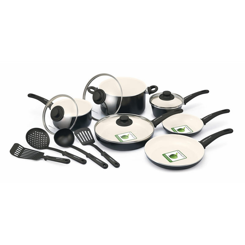 GreenLife CW0004970 Soft Grip Absolutely Toxin-Free Healthy Ceramic Nonstick Dishwasher/Oven Safe Stay Cool Handle Cookware Set, 14-Piece, Black