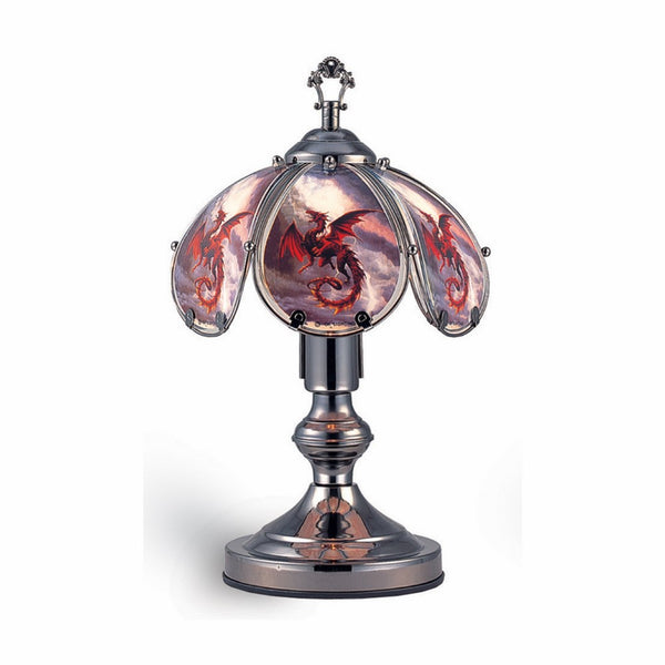 OK Lighting OK-603C-US12 14.25-Inch Touch Lamp with Red Dragon Theme, Black Chrome