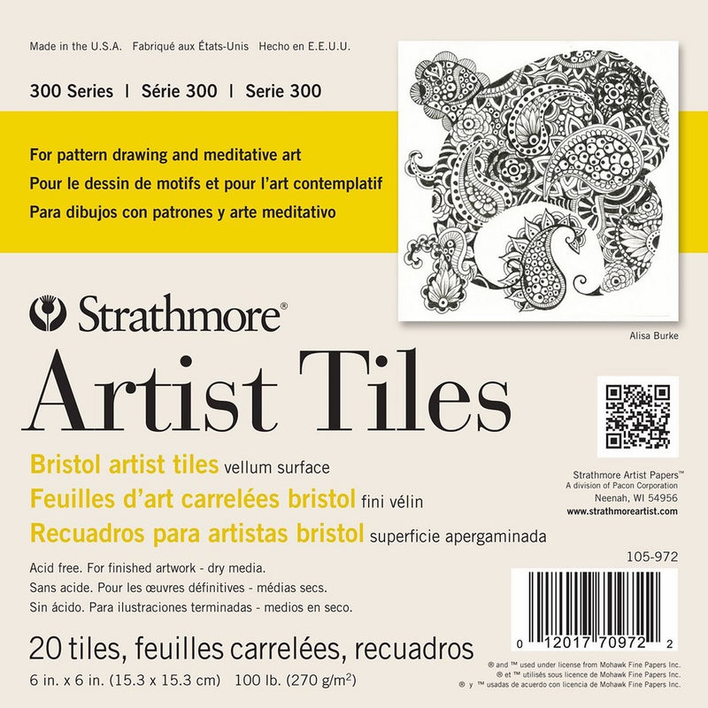 Strathmore 105-972 300 Series Bristol Artist Tiles, Vellum 6"x6", 20 Sheets