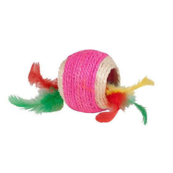 Boss Pet Chomper Kylie's Brites Feather Jute Ball Toy with Feather Middle for Pets