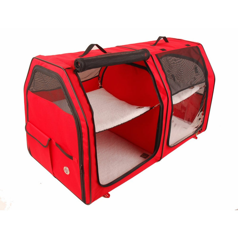 One for Pets Double Cat Show House / Portable Dog Kennel / Shelter, Red, 24x24x42 - Seat-belt Fixture Included