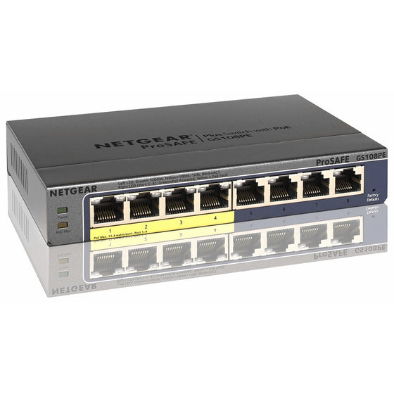 NETGEAR 8-Port Gigabit Smart Managed Plus Switch, 53w 4xPoE, ProSAFE Lifetime Protection (GS108PEv3)