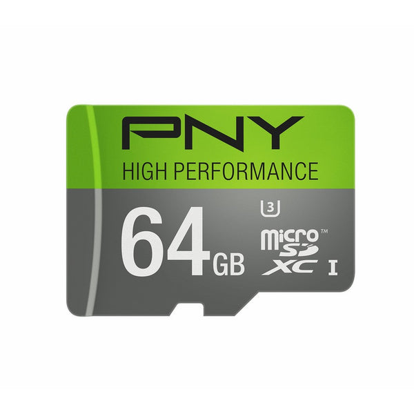 PNY U3 High Performance 64GB High Speed MicroSDXC Class 10 UHS-I, up to 60MB/sec Flash Memory Card (P-SDUX64U360G-GE)