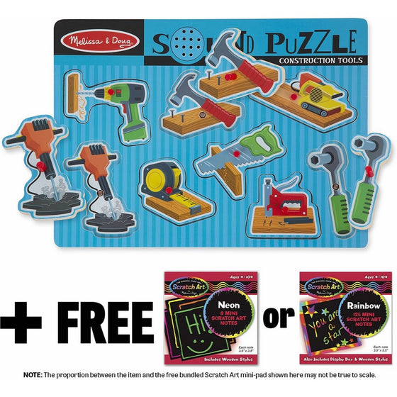 Construction Tools: 8-Piece Sound Puzzle FREE Melissa & Doug Scratch Art Mini-Pad Bundle [07337]