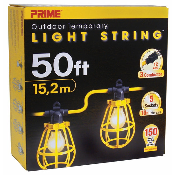 Prime LSUG2830 50-Feet 5-Bulb 12/3 SJTW Outdoor Temporary Light String, Yellow