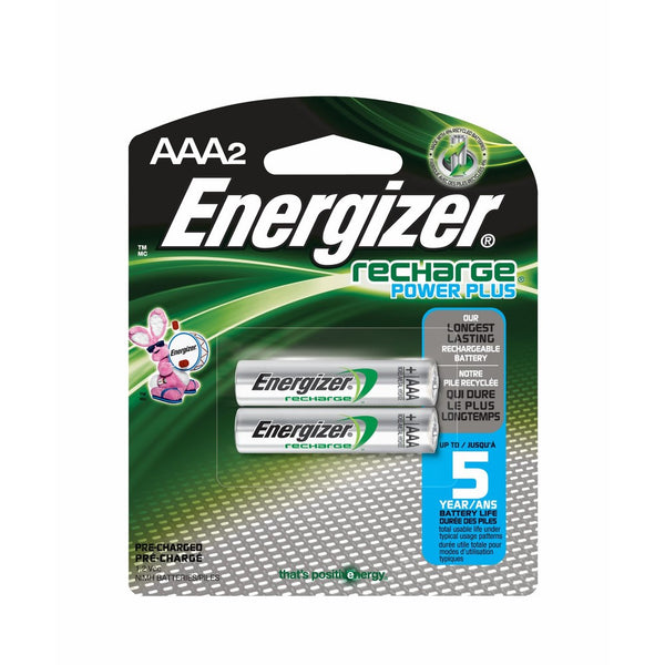 Energizer Rechargeable AAA Batteries, NiMH, 800 mAh, Pre-Charged, 2 count (Recharge Power Plus)