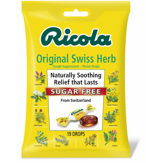 Ricola Sugar Free Original Swiss Herb Natural Cough Suppressant Throat Drops, 19 Drops (Pack of 12), Fights Coughs Naturally, Soothes Throats