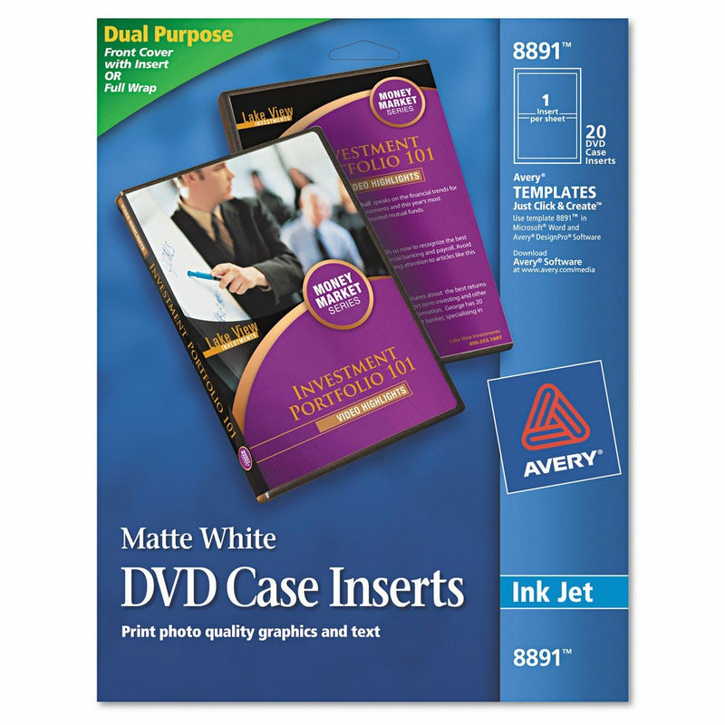 Avery 8891 Inkjet DVD Case Inserts, Matte White (Pack of 20)