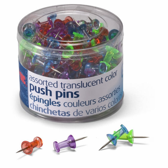 Officemate Push Pins, Assorted Translucent Colors, 200 Count (35710)