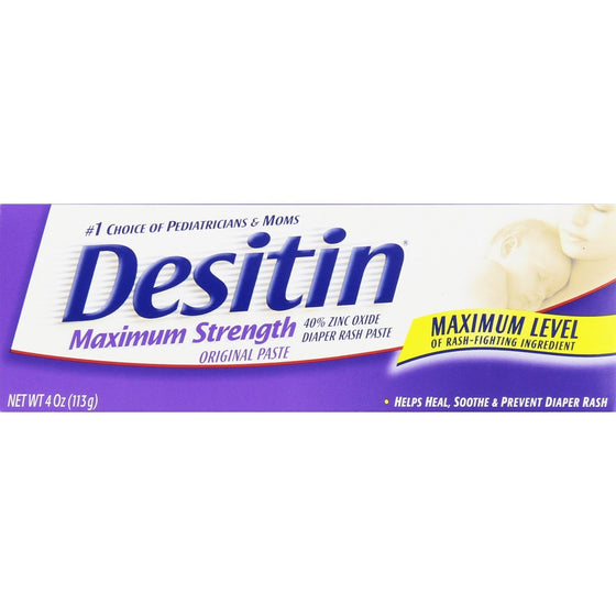 Desitin Diaper Rash Paste, Maximum Strength, Original 4 Ounces (Pack of 6)