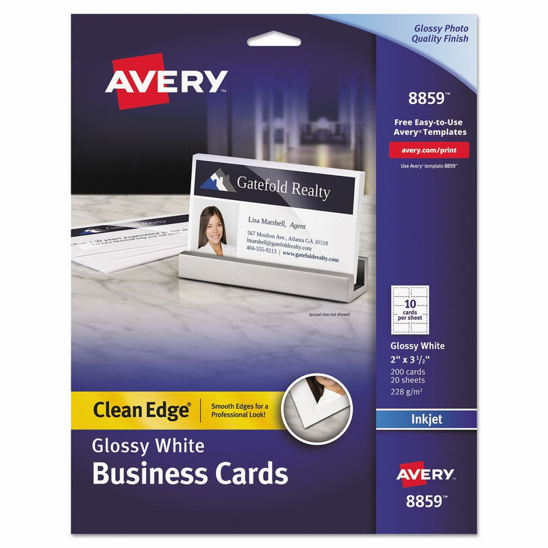 Avery Ink Jet One-Side Printable Clean Edge Business Cards, White, One-Side Glossy, Pack of 200 (8859)