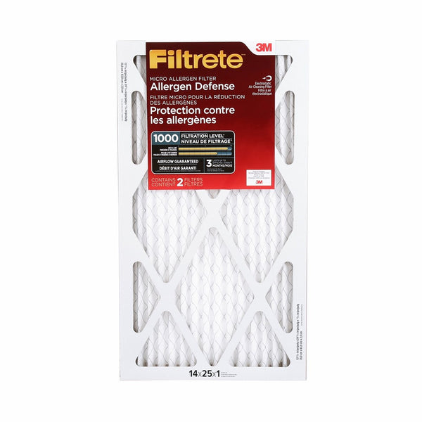 Filtrete MPR 1000 14 x 25 x 1 Micro Allergen Defense AC Furnace Air Filter, Delivers Cleaner Air Throughout Your Home, 2-Pack