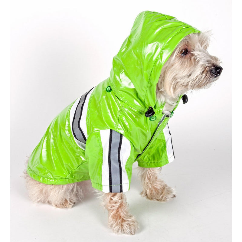 Pet Life Reflecta-Glow' PVC Waterproof Fashion Insulated Adjustable and Reflective Pet Dog Coat Jacket Raincoat w/Removable Hood, X-Small, Lime Green