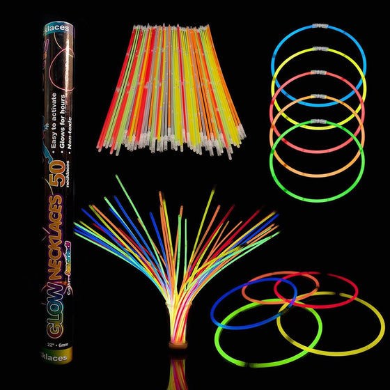 Fun Central J6 22" Premium Glow Stick Necklaces - Assorted Colors 50ct