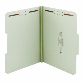 Smead 100% Recycled Pressboard Fastener File Folder, 2 Fasteners, 1/3-Cut Tab, 1" Expansion, Letter Size, Gray/Green, 25 per Box (15003)