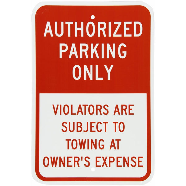 SmartSign Aluminum Sign, Legend"Authorized Parking Only - Subject to Towing", 18" high x 12" wide, Red on White