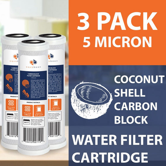 Aquaboon 3C-5M Carbon Block CTO Water Filter Cartridges for Ro Reverse Osmosis System, 3 Pack