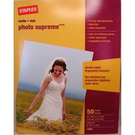 Staples Photo Supreme Paper, 8 1/2" x 11", Double Sided Matte, 50/Pack