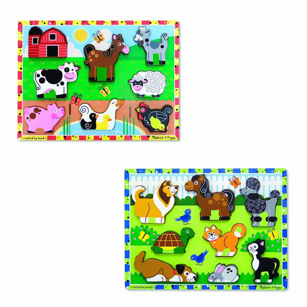 Melissa & Doug Wooden Chunky Puzzles Set - Farm and Pets