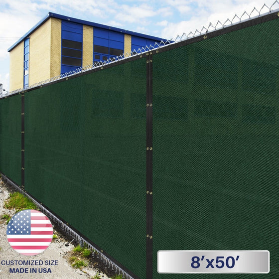 Windscreen4less Heavy Duty Privacy Screen Fence in Color Solid Green 8' x 50' Brass Grommets w/3-Year Warranty 140 GSM (Customized Sizes Available)