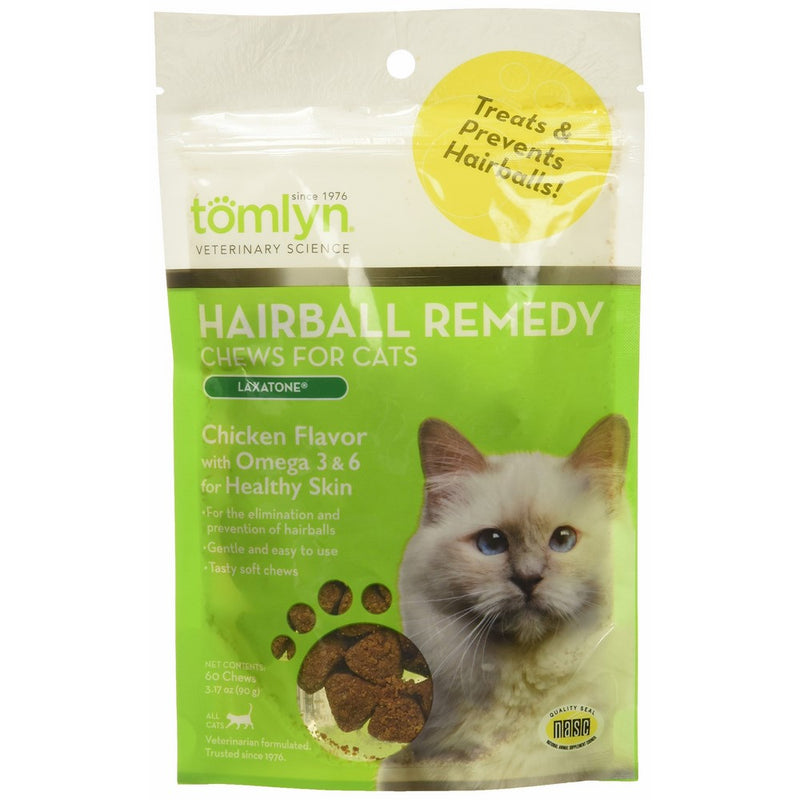 TOMLYN Laxatone Soft Chews Hairball Formula Cat Treat 60 Count, 3.17oz(90g)