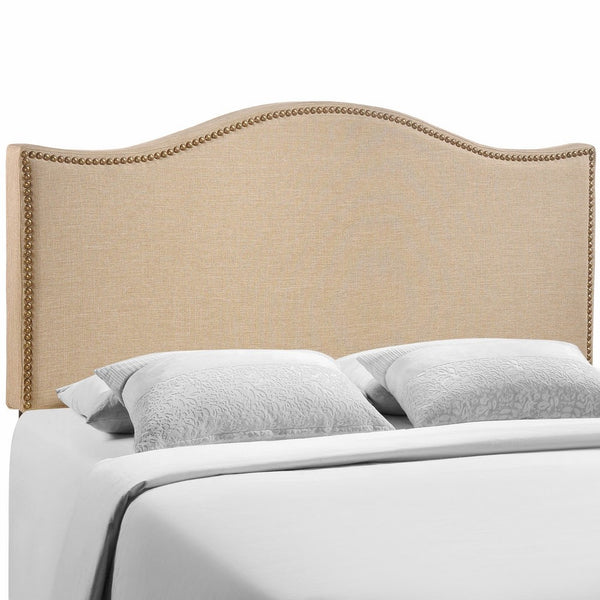 Modway Curl Upholstered Linen Headboard Queen Size With Nailhead Trim and Curved Shape In Cafe