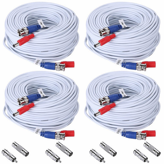 ANNKE (4) 30M/ 100ft All-in-One BNC Video Power Cables, BNC Extension Wire Cord for CCTV Camera DVR Security System (4-Pack, White)