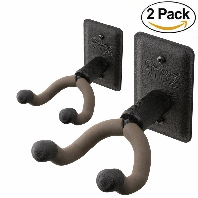 String Swing Guitar Hanger - Holder for Electric Acoustic and Bass Guitars - Stand Accessories Home or Studio Wall - Musical Instruments Safe without Hard Cases - Black Heavy Duty Steel BCC11K 2-Pack