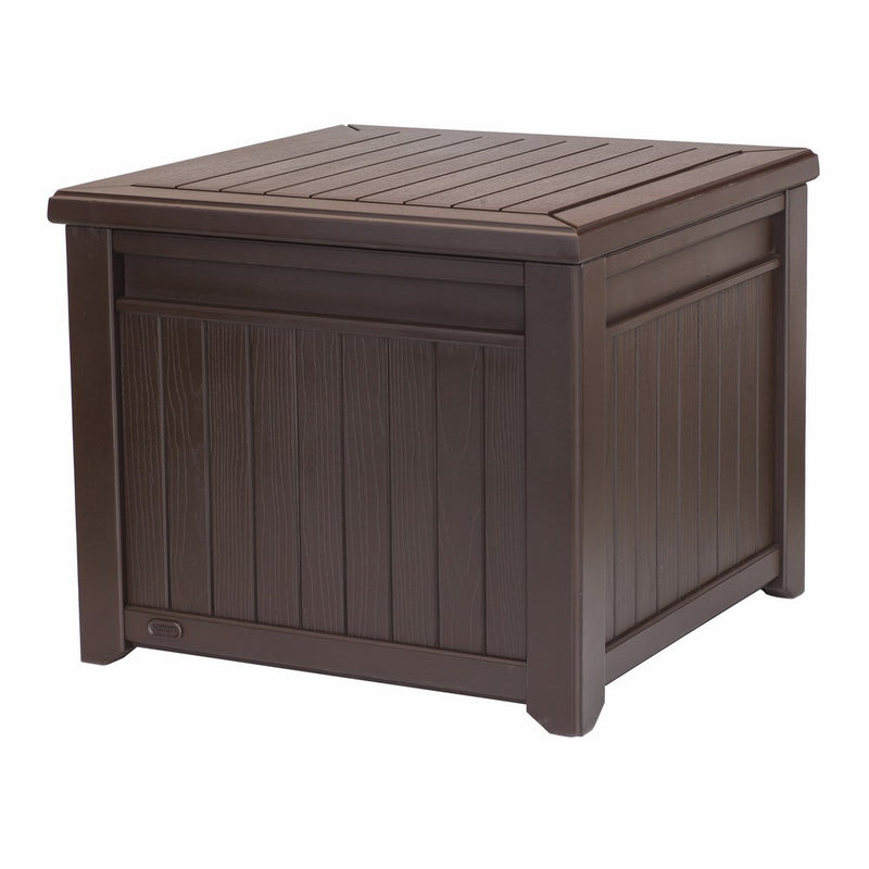 Keter Cube Wood-Look 55 Gallon All-Weather Garden Patio Storage Table or Bench