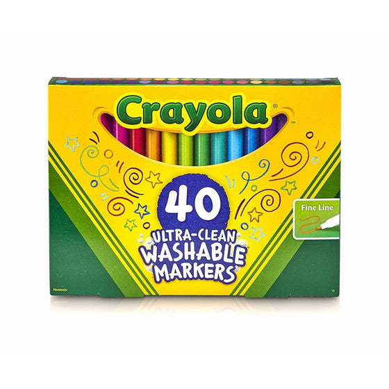 Crayola Ultra-Clean Washable Markers, Fine Line, 40 Count