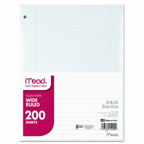 Mead 15200 Filler Paper, 15lb, Wide Rule, 3 Hole, 10 1/2 x 8 (Pack of 200 Sheets)