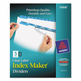 Avery Index Maker Clear Label Dividers, Easy Apply Label Strip, 5-Tab, Blue, 5 Sets (11410)