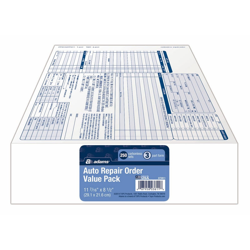 Adams Garage Repair Order Forms, 8.5 x 11 Inch, 3 Parts, 250-Count, White and Canary and White Tag (GT3811)