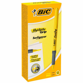 BIC Brite Liner Grip Highlighter, Chisel Tip, Yellow, 12-Count